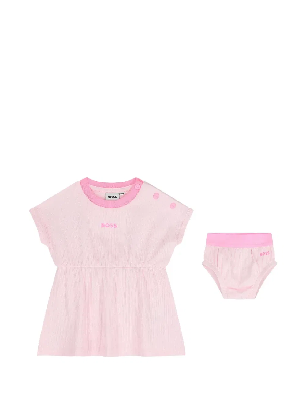 Комплект из платья и платья в рубчик с логотипом Boss Kidswear, розовый