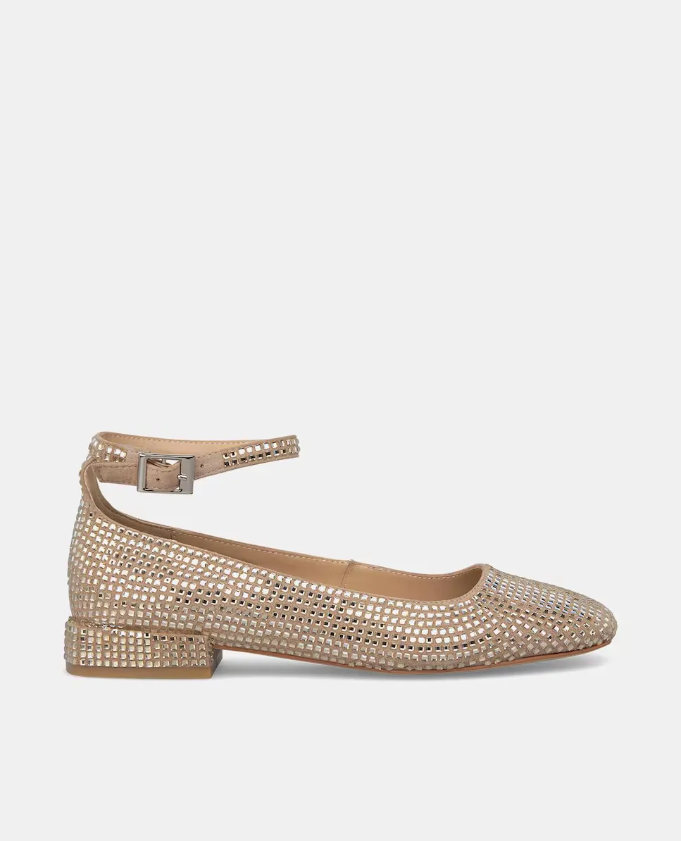Женские балетки со стразами и браслетом на щиколотке Alma en Pena, бежевый