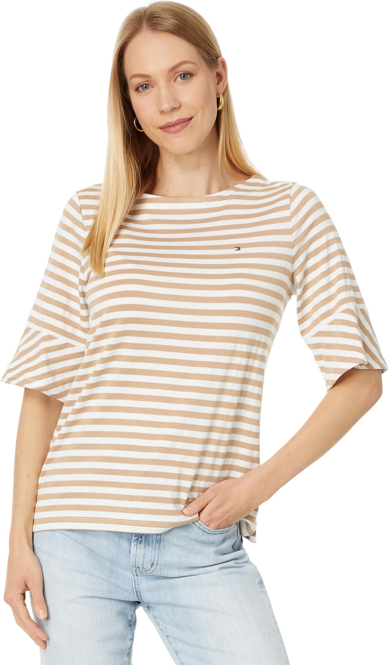 

Топ Tommy Hilfiger Striped Top With Flare Sleeve, цвет Tannin Multi