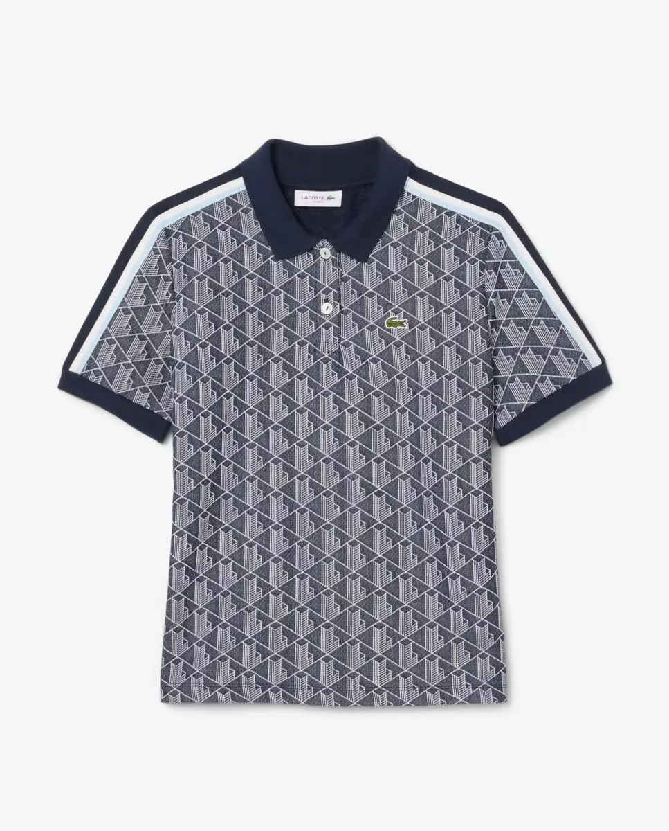 

Женская жаккардовая рубашка поло с коротким рукавом и монограммой Lacoste, тёмно-синий