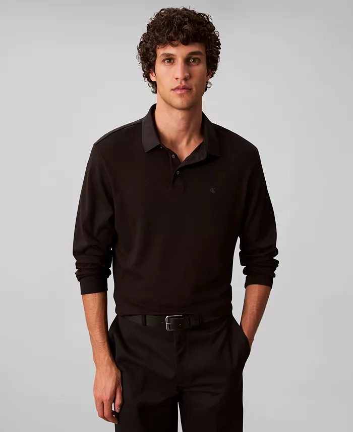 

Поло с длинным рукавом из хлопка Supima Calvin Klein, черный