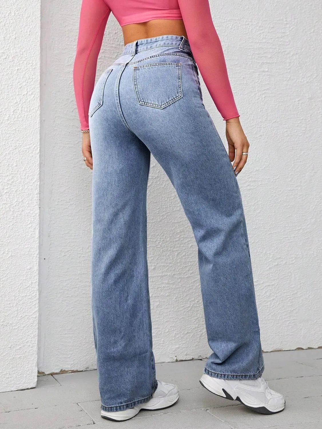 Женские классические джинсы Basic Button Denim Generic, Medium Wash — фото 2