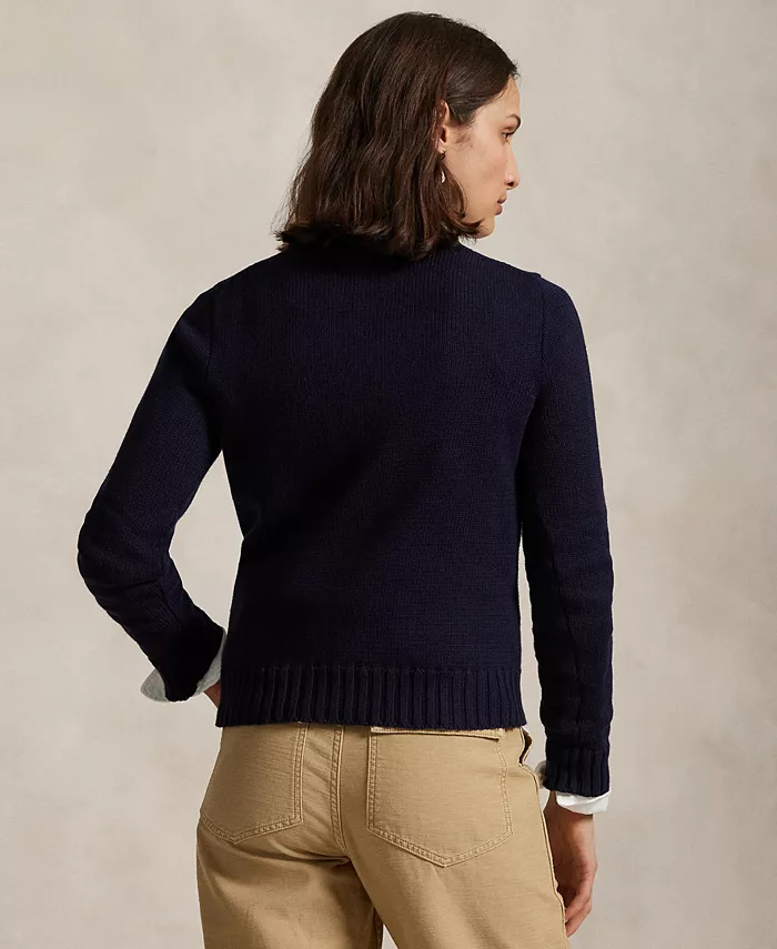 Женский хлопковый свитер с круглым вырезом Flag Polo Ralph Lauren, синий — фото 4