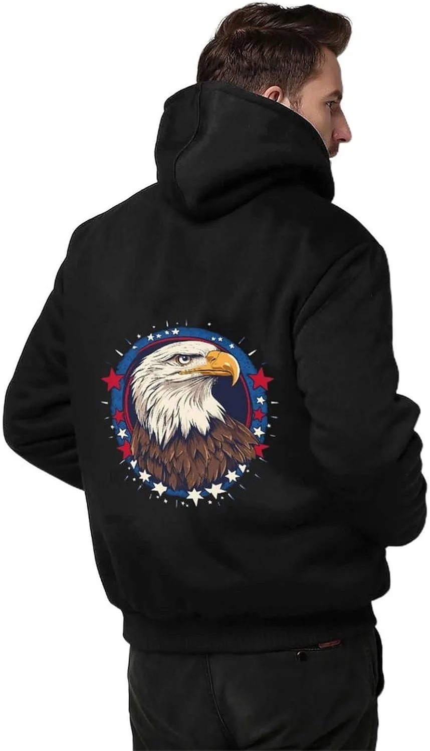Bald Eagle1 4th of July утепленный мужской худи толстый флисовый джекет с карманами на зиму Generic, черный — фото 2