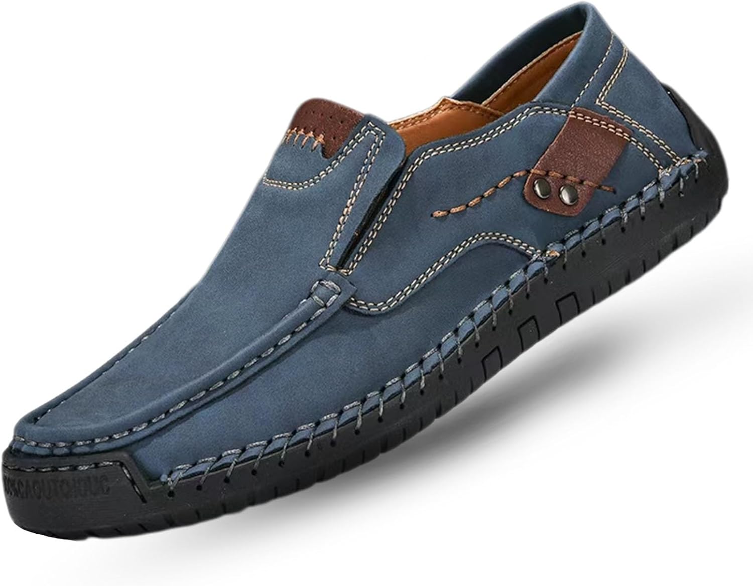 

Мужские сланцы-лоферы из ретро-кожи с ручной строчкой, легкие, с круглым носком, нескользящие, повседневные, и прогулок на улице Baiquwo, синий