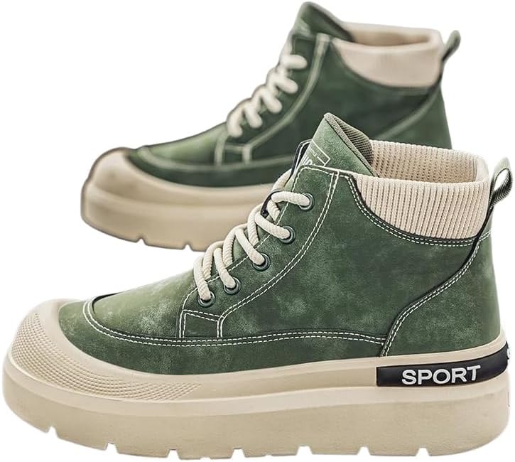 

Стильные и удобные мужские высокие кеды - прочная противоскользящая толстая подошва, дышащие повседневные шнурованные туфли для ежедневной носки Clolinde, зеленый