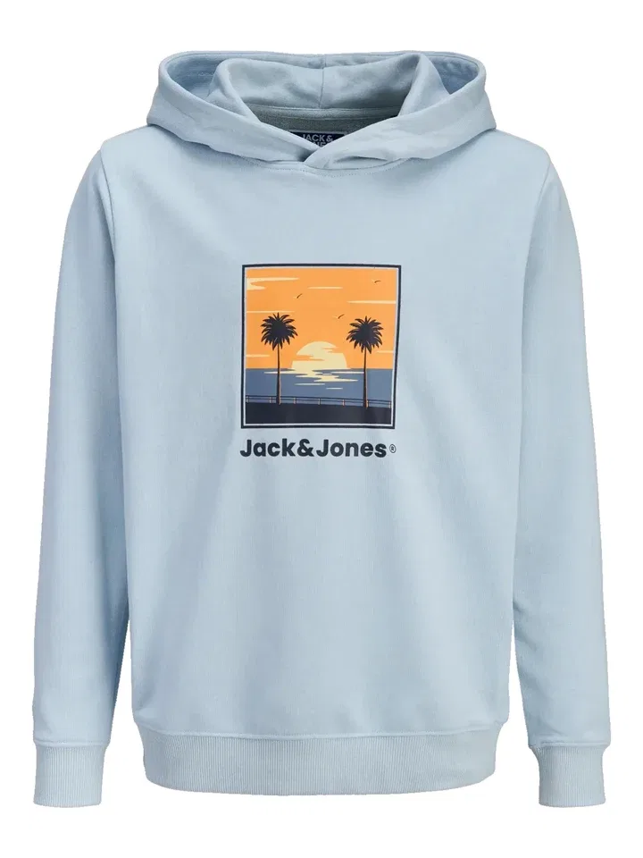 Капузенпуловер с капюшоном и принтом, JACK & JONES Junior, голубой