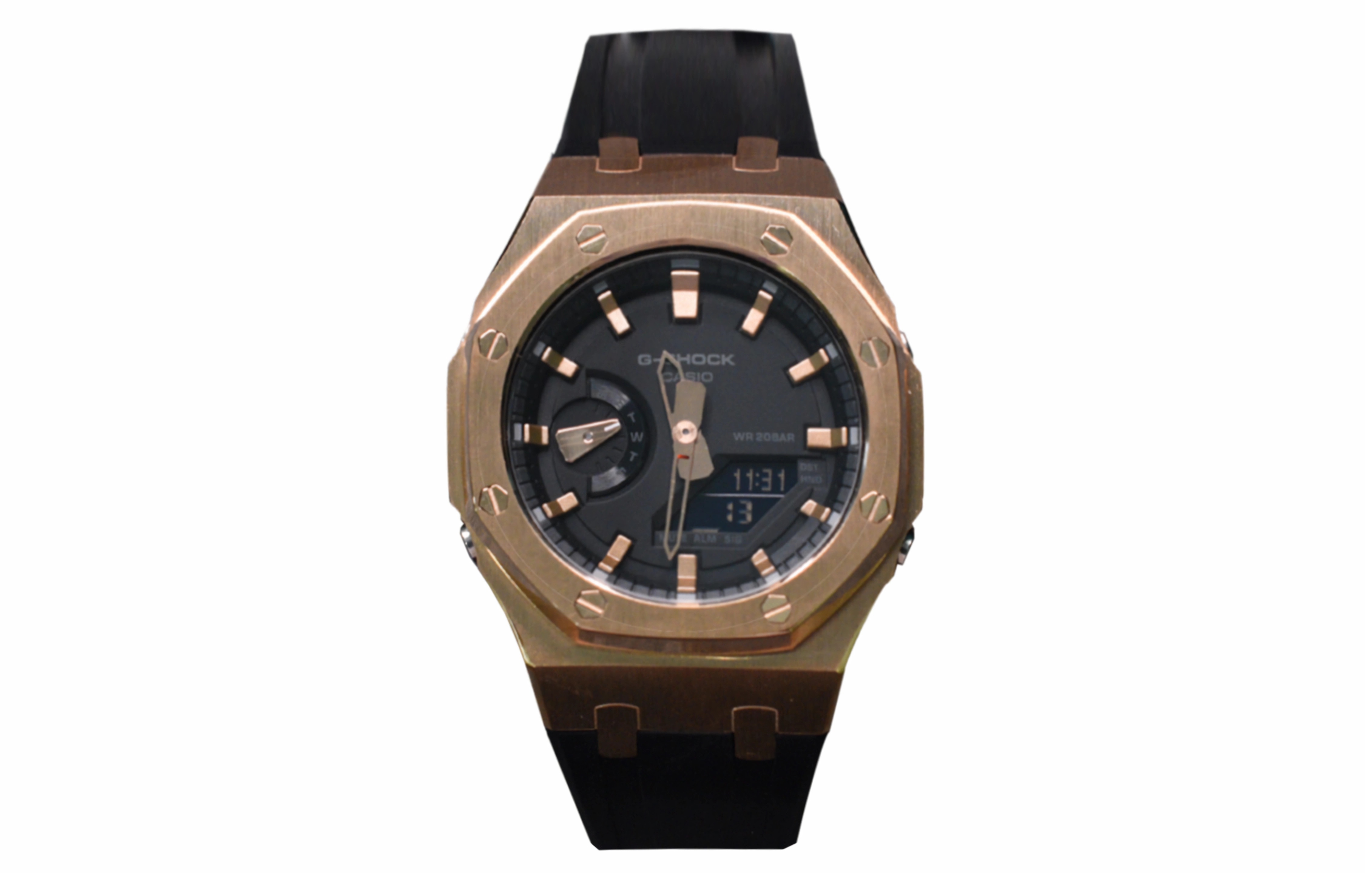 

CASIO Часы Men Liquid Crystal/Analog Dual Display Series 44mm Black Watch, Rose Gold-Plated Steel Black