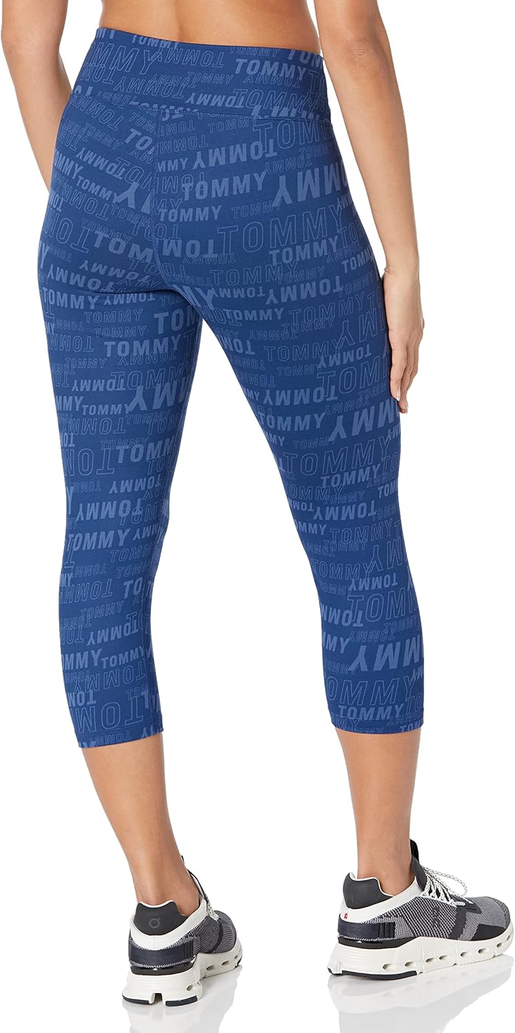 Женские укороченные леггинсы Tommy Hilfiger с логотипом по всей поверхности, Deep Blue — фото 2