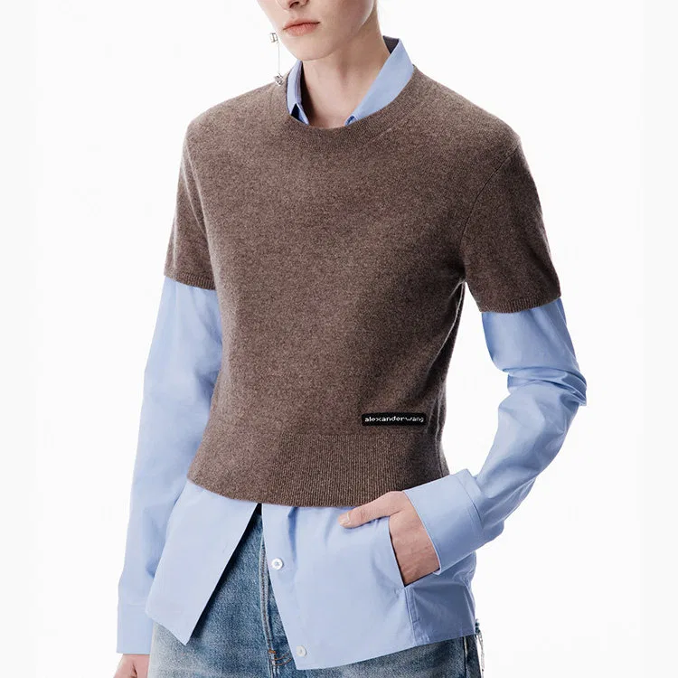 Рубашка женская SS26 Alexander Wang, Brown/Blue — фото 3