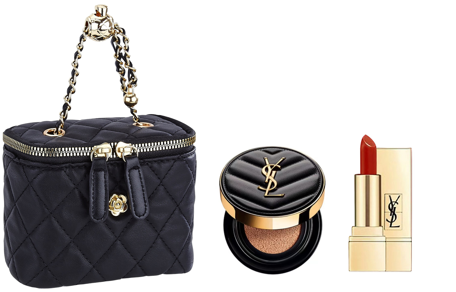 Набор SAINT LAURENT: кушон Yves Saint Laurent B20, 5 г + тюбик Black Gold Square Tube NM, 1,3 г + мини-сумка через плечо — фото 3