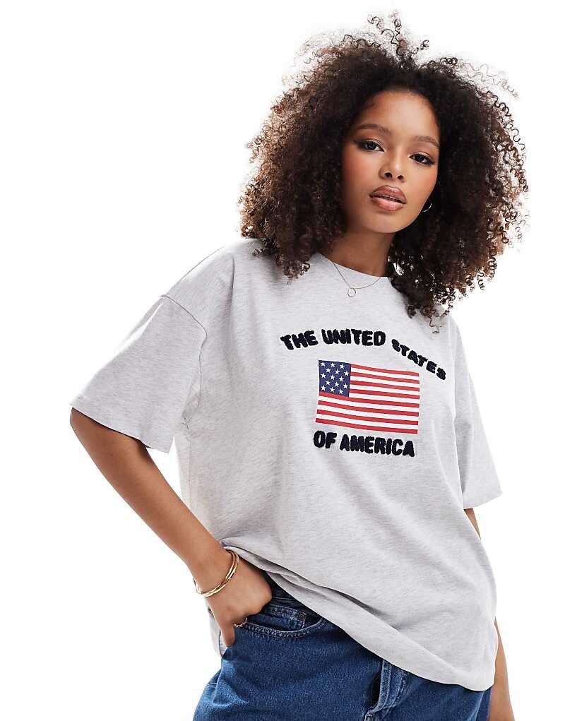

ASOS DESIGN – футболка оверсайз серого меланжевого цвета с изображением флага США