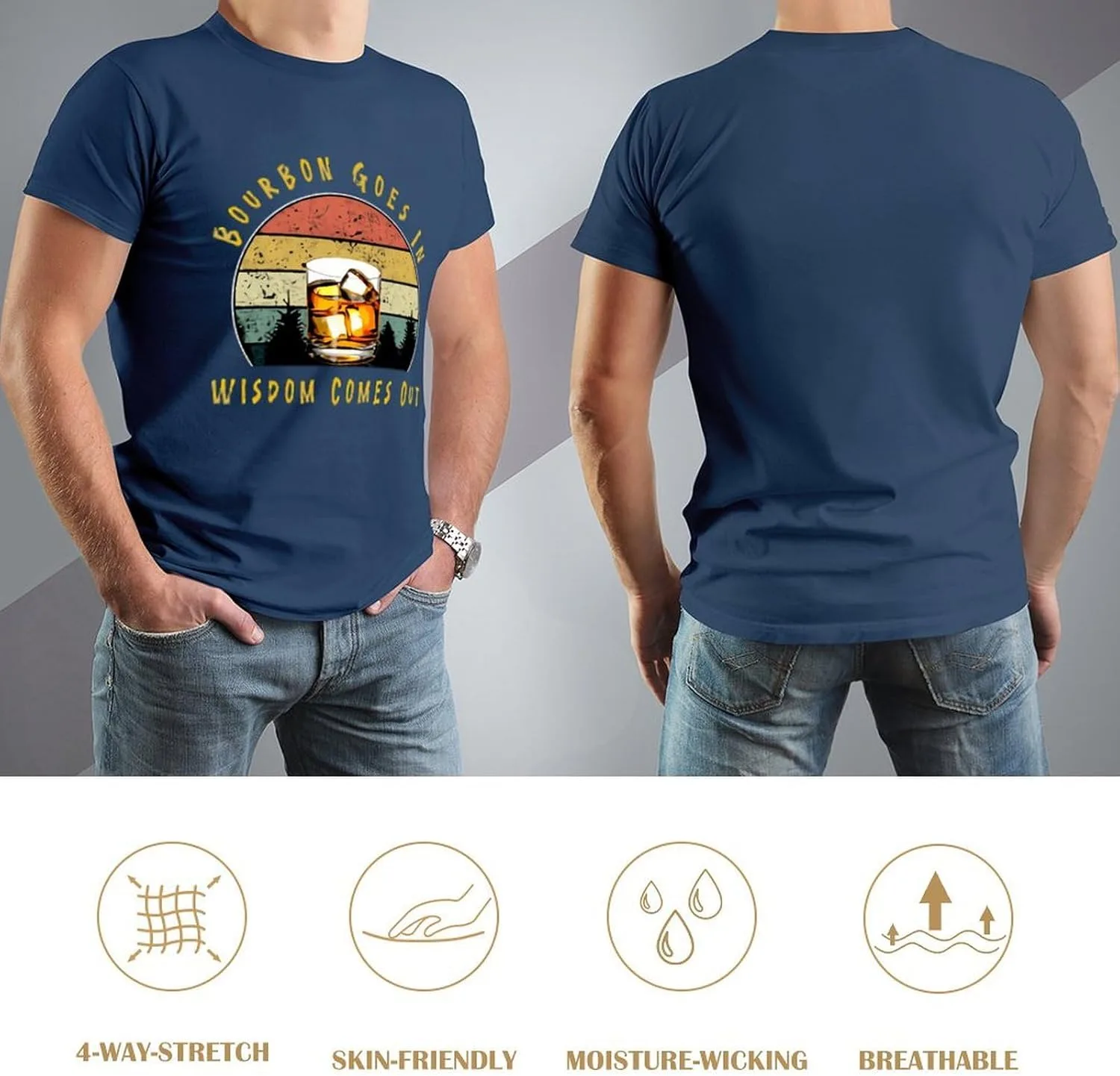 Мужская классическая футболка Bourbon Goes in Wisdom Comes Out — фото 4