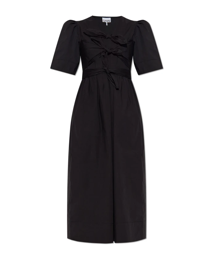 

Платье из эластичного хлопка со бретелями средней длины. Ganni, черный