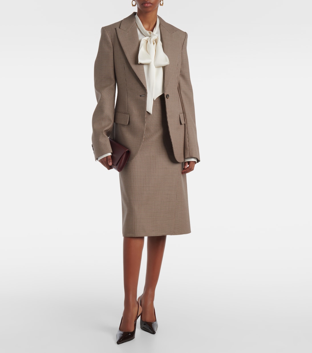 Юбка-карандаш из шерсти с узором гусиная лапка Stella McCartney, Multicolor Brown — фото 2