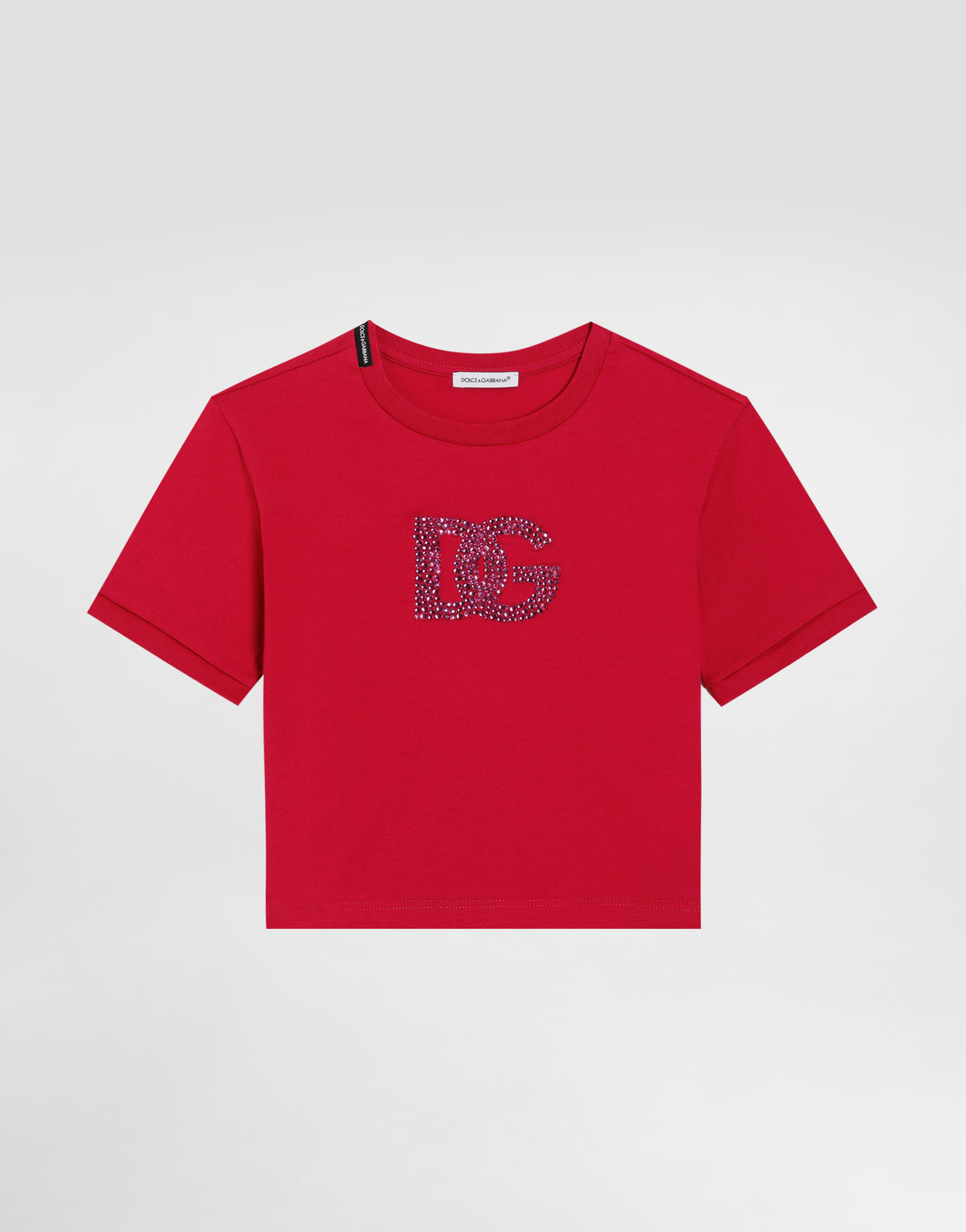 

Футболка из джерси с логотипом, украшенным стразами Dolce&Gabbana, красный