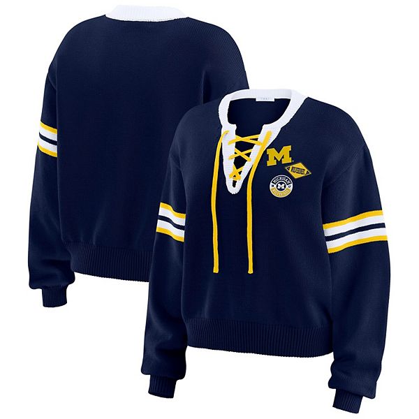 

Женский свитер Michigan Wolverines с завязками в цвете navy Wear By Erin Andrews