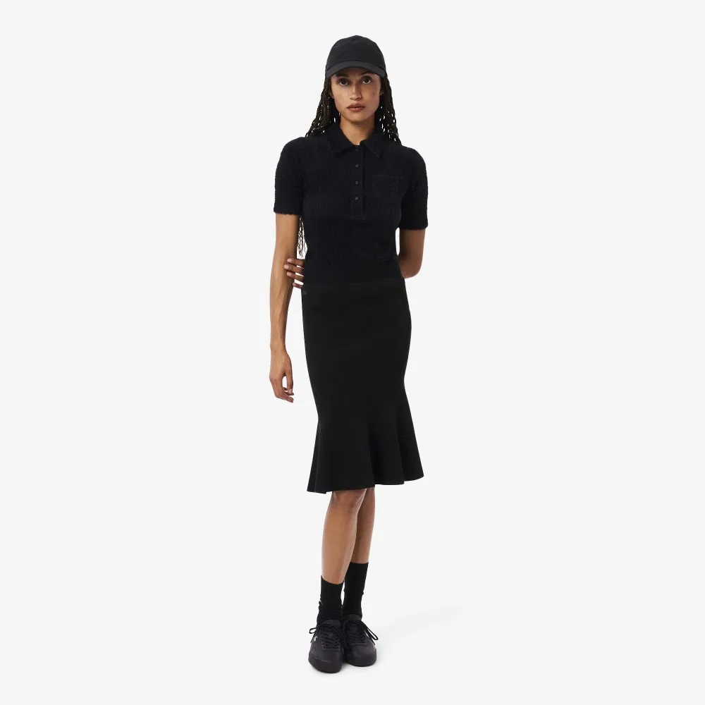 Юбка Lacoste миди расклешенная 3D-трикотаж, черная
