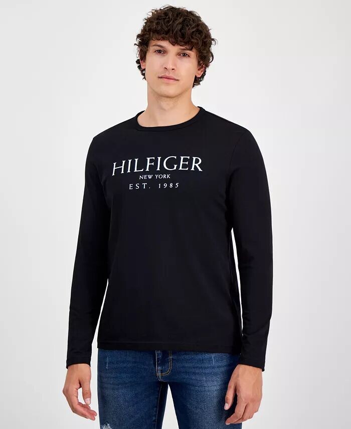 

Мужская хлопковая футболка с длинным рукавом и логотипом Tommy Hilfiger, черный