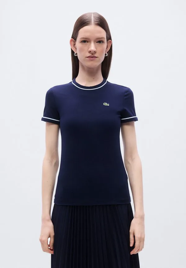 Футболка Lacoste Простая, Navy Blue/Light Blue/Flour — фото 3
