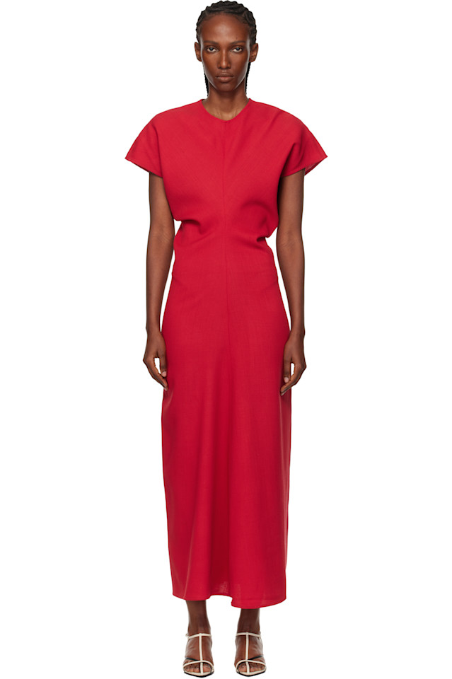 

Toteme Красное шерстяное макси-платье со свободной талией