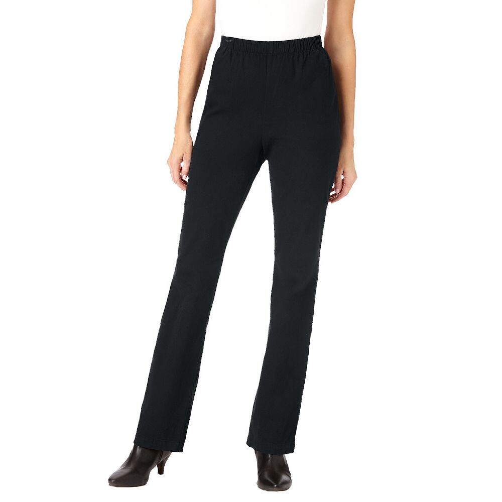 

Женщина в женских джинсах Fineline размера плюс Petite Bootcut Fineline Woman Within, черный