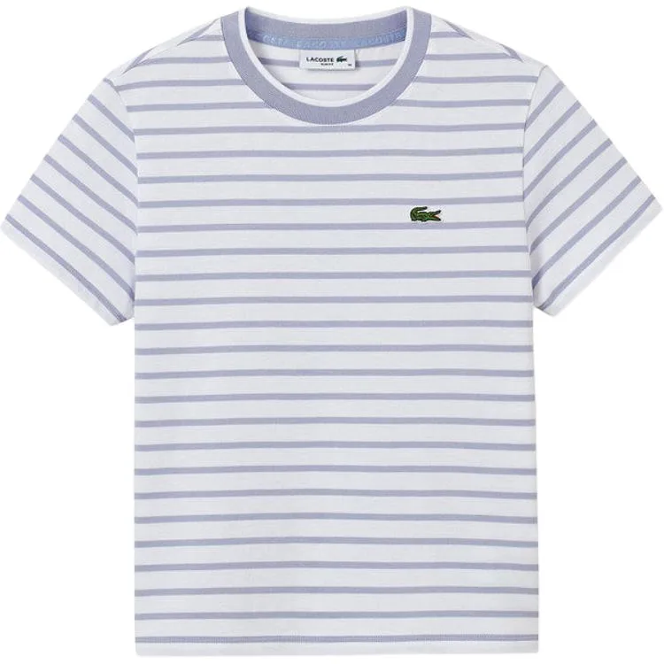 Футболка женская Lacoste, с круглым вырезом, сине-белая