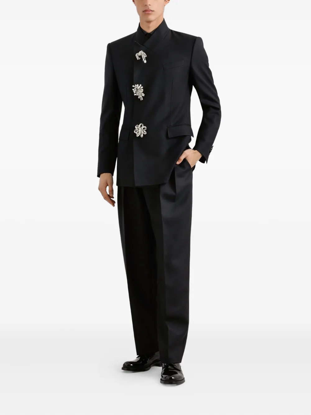 Шерстяные брюки со складками DOLCE & GABBANA, черный — фото 2