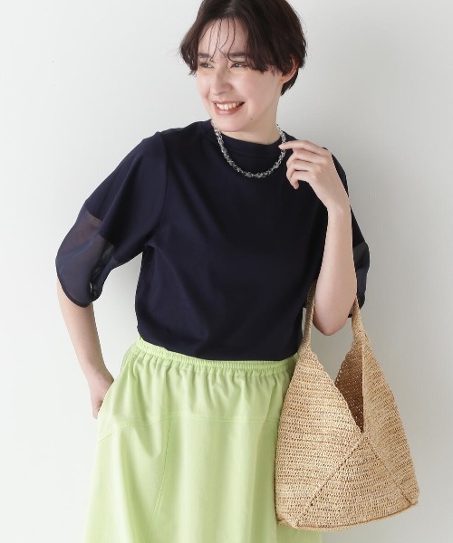 

Футболка с прозрачной вставкой и воротником-стойкой, лоскутная Human woman, темно-синий