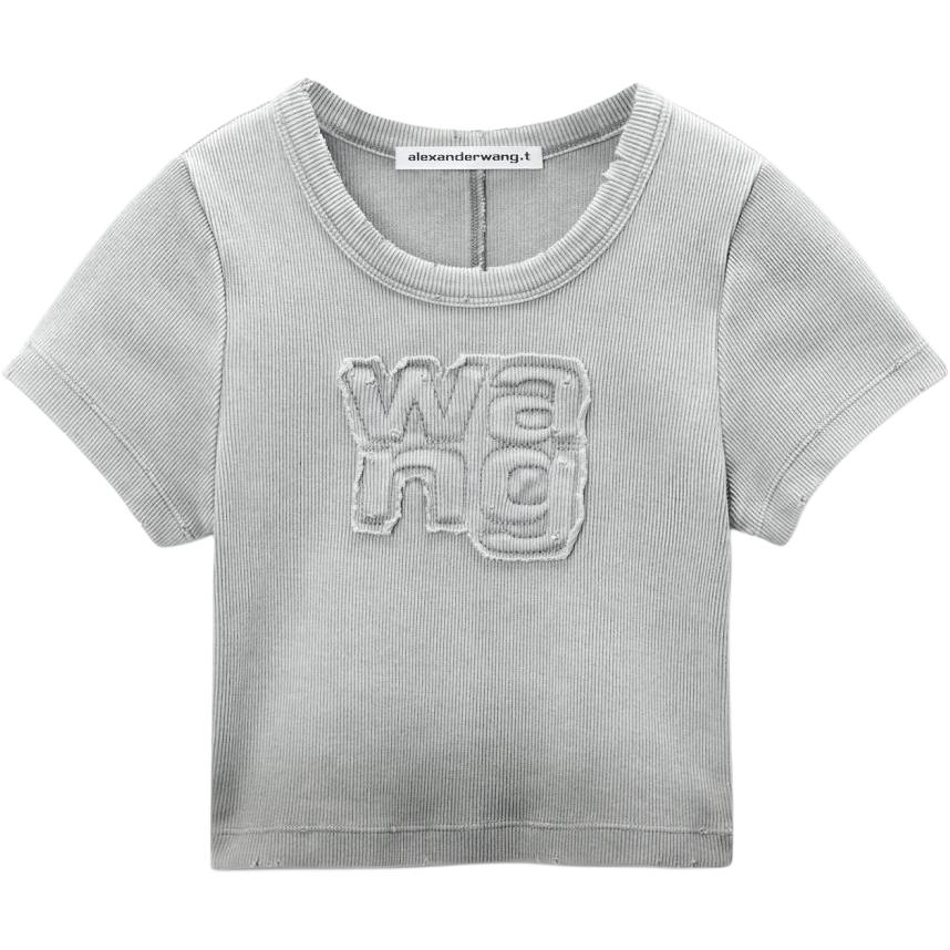

Футболка укороченная с аппликацией логотипа Alexander Wang, светло-серая