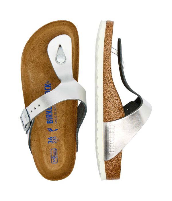 Кожаные пляжные тапочки gizeh Birkenstock, серебряный — фото 3