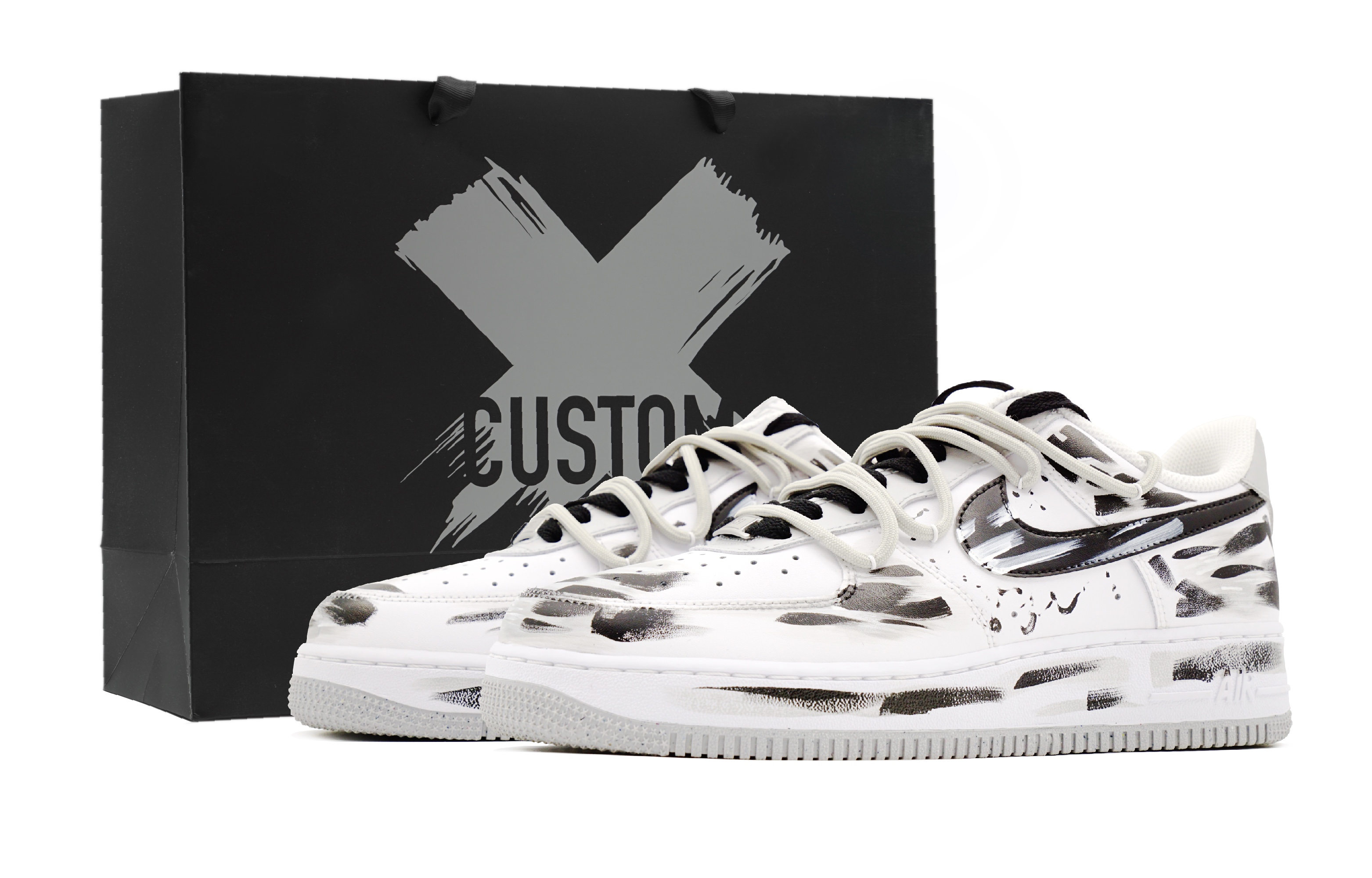 

Nike Мужские кроссовки для скейтбординга Air Force 1 Ink Rain в китайском стиле, износостойкие, цвет черный, белый