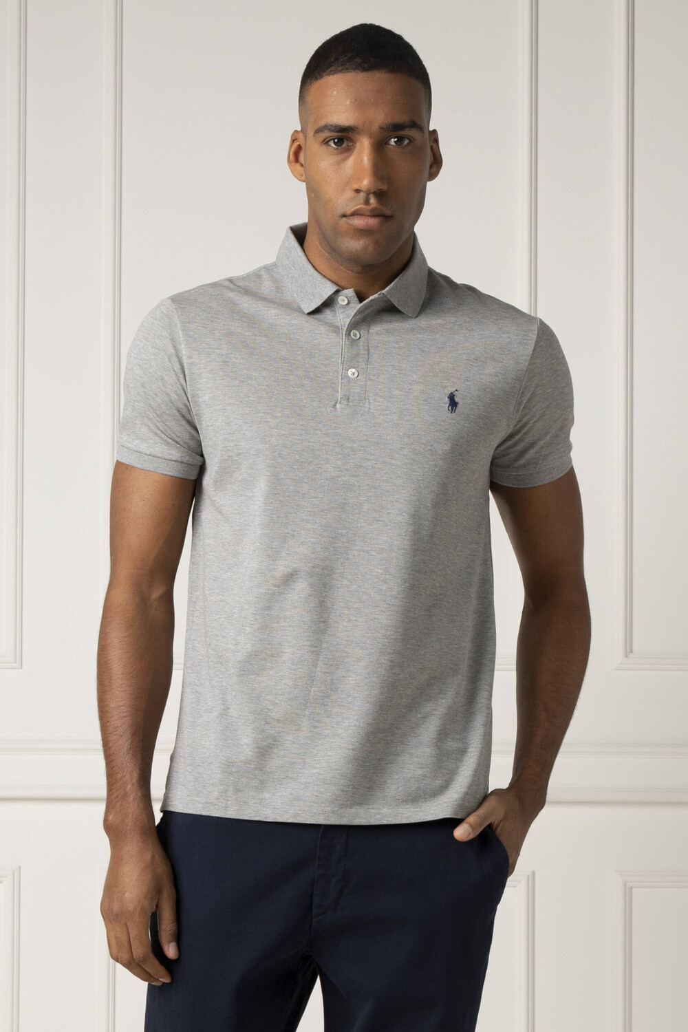 Поло POLO RALPH LAUREN slim fit pique, серый — фото 3