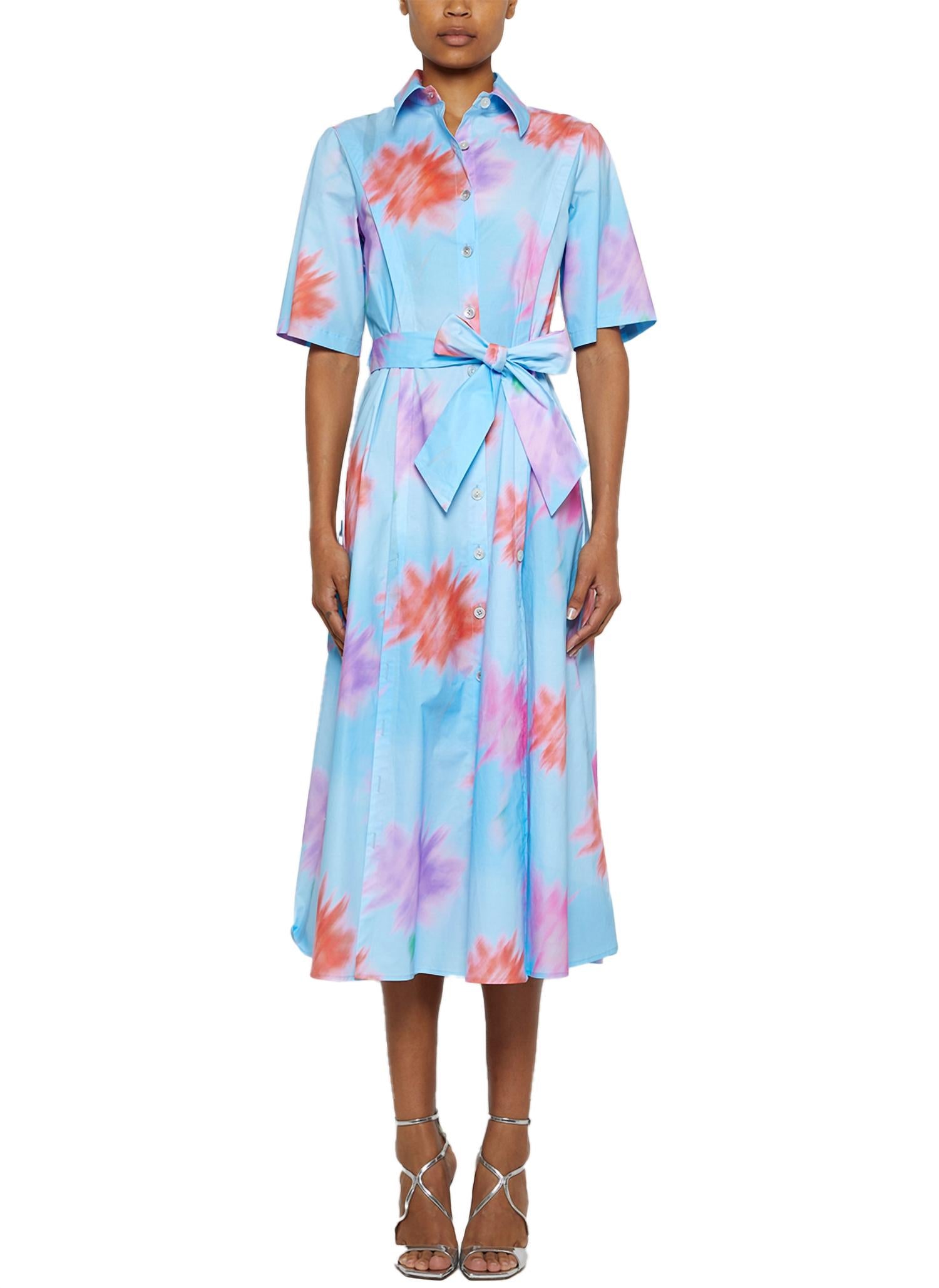 

Short Sleeve Midi Floral Shirtdress In Blue Prabal Gurung