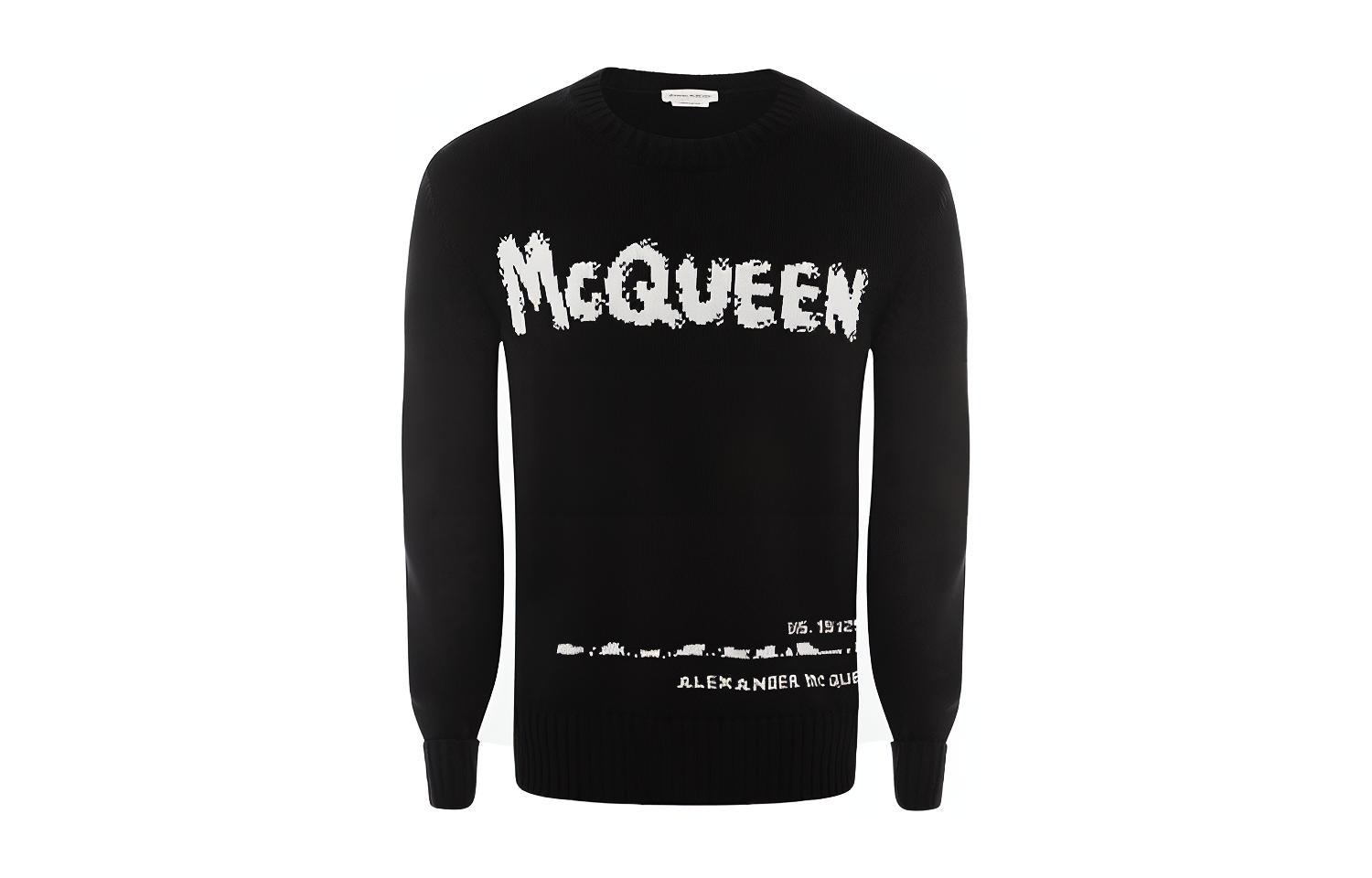 Футболка с интарсией в стиле граффити Alexander McQueen, черный — фото 2