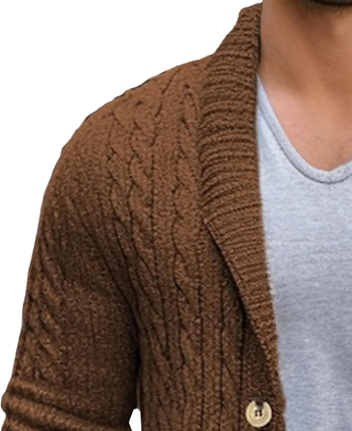 Мужской длинный кардиган вязаный, Slim Fit, с воротником-шалью — фото 4