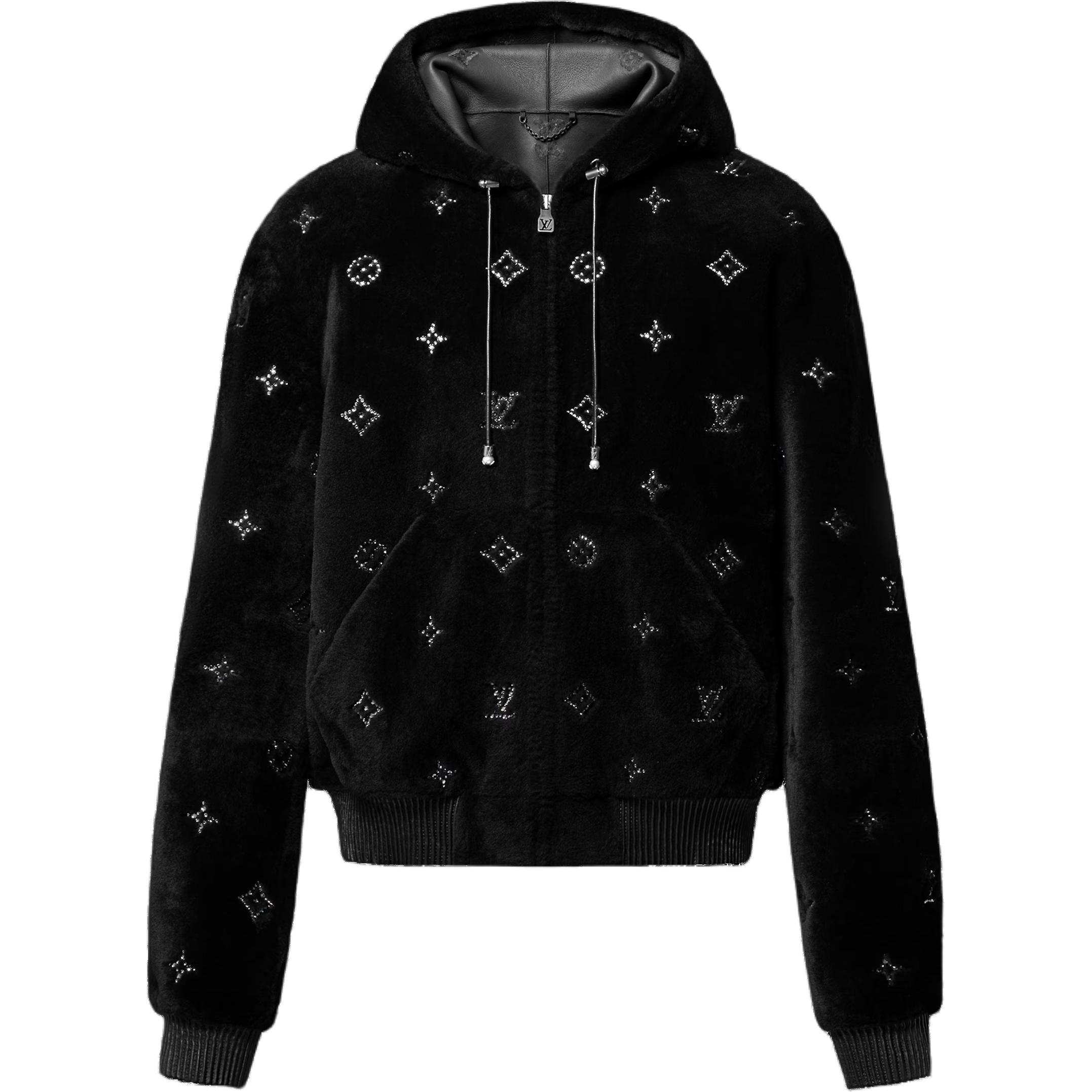 

LOUIS VUITTON Лонгслив с капюшоном из стриженой овчины с монограммой, Black