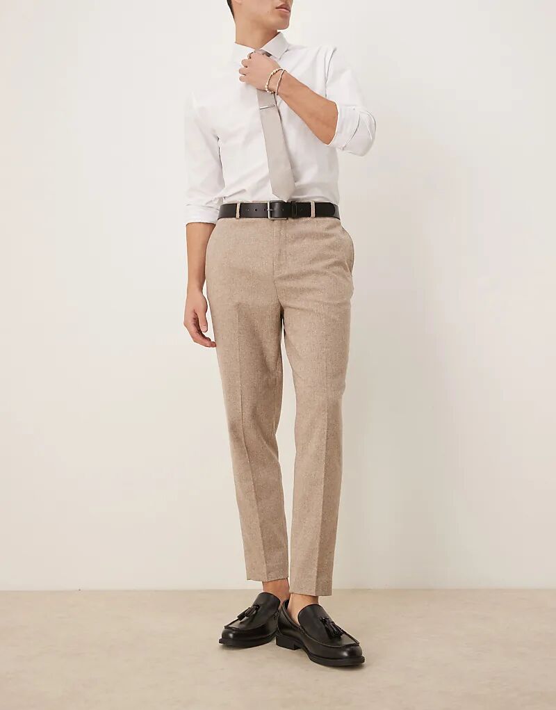 

Зауженные брюки ASOS DESIGN из смеси шерсти в песочном цвете