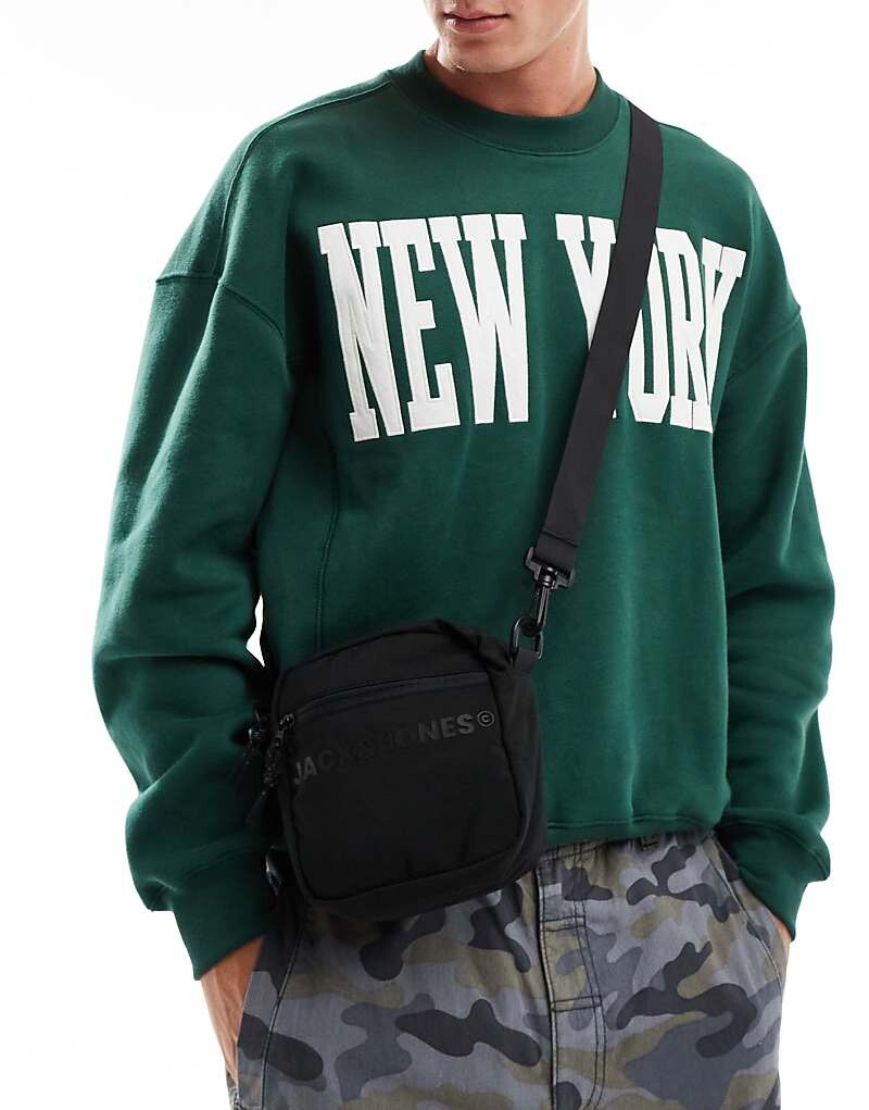 

Jack & Jones — черная спортивная сумка из рипстопа с логотипом