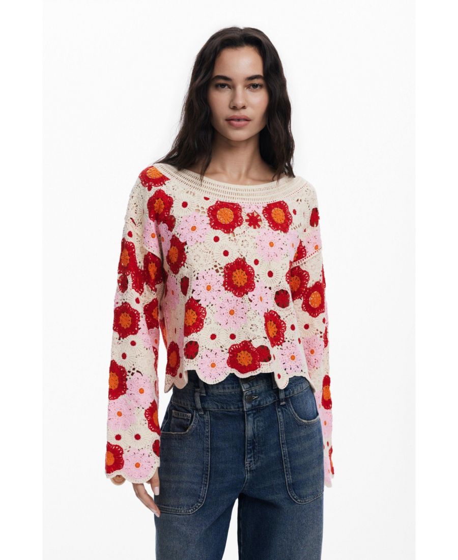 

Женский разноцветный вязаный крючком топ Desigual, Off white