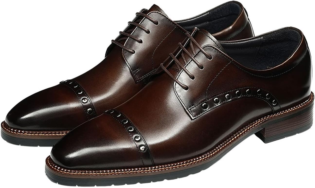 

Мужские туфли-оксфорды Santimon с закрытым носком- официальная обувь ручной работы из натуральной кожи с декоративными заклепками, бизнес-обувь на шнуровке для свадьбы, вечеринки и офиса, Coffee