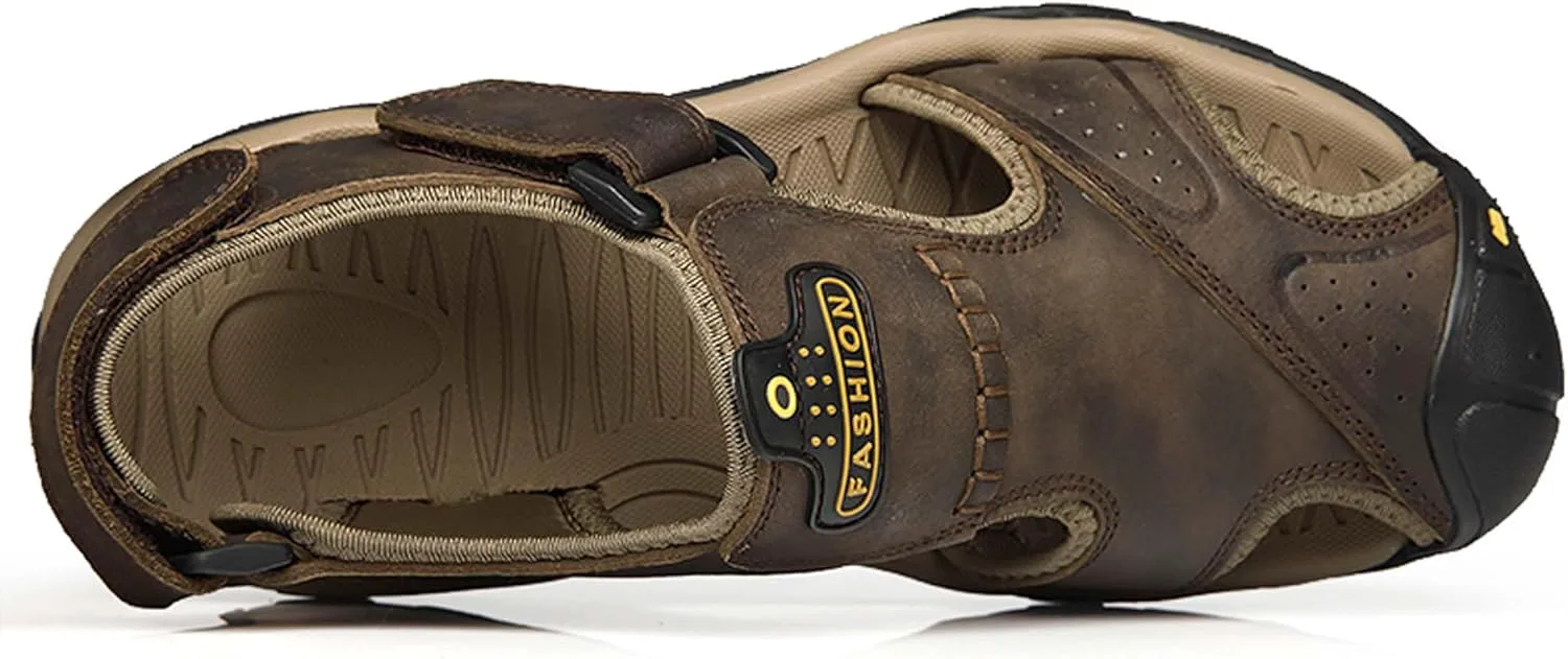 

Мужские сандалии из натуральной кожи, спортивные уличные походные сандалии с закрытым носком, для активного отдыха, пляжа и рыбалки, водные сандалии Vtiao, темно-коричневый