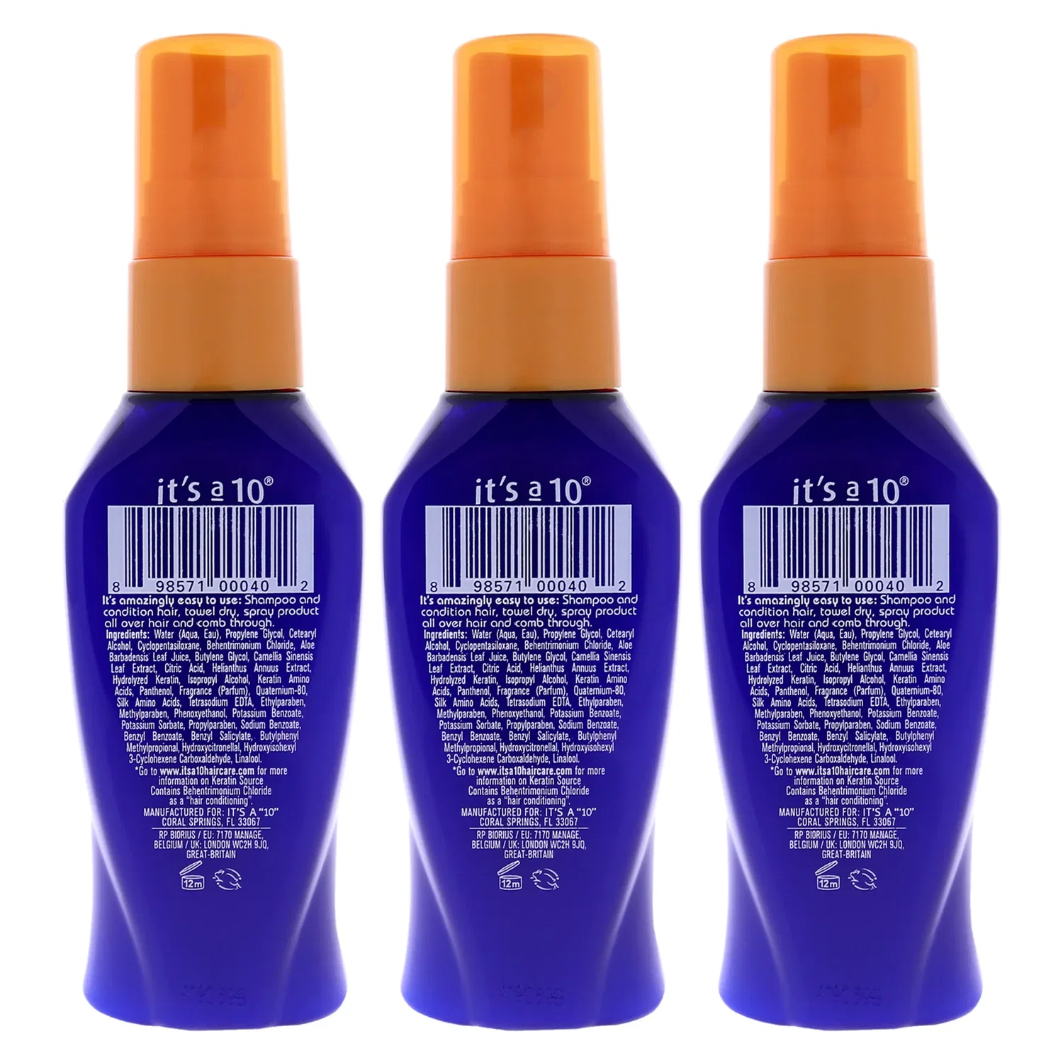 Несмываемый кондиционер Miracle Leave In Plus Keratin от Its A 10 для мужчин и женщин - лак для волос 59 мл - упаковка из 3 штук, Clear — фото 2