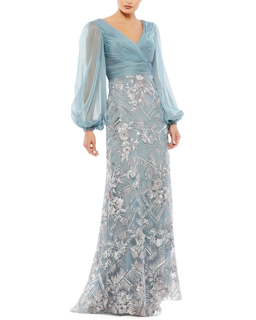 

Платье Mac Duggal Illusion с плиссировкой и А-силуэтом, цвет slate blue