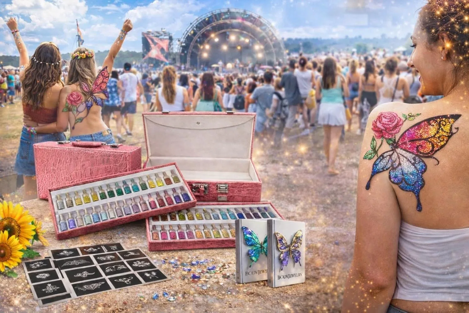 Набор для боди-арта Glitter 50 цветов Platinabeauty в крокодиловом кейсе — фото 2