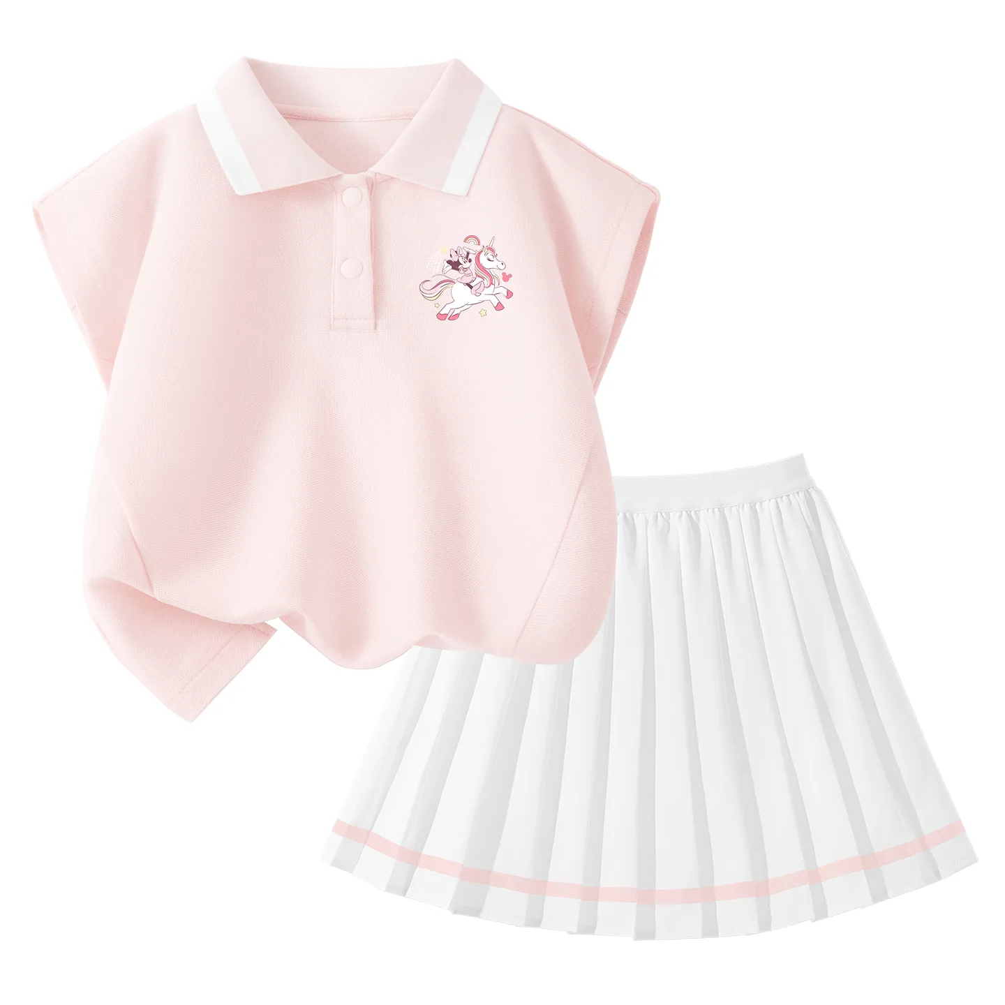 Детская спортивная поло с тонким коротким рукавом Disney, Di Feima K Peach Pink+Solid Color Peach Pink