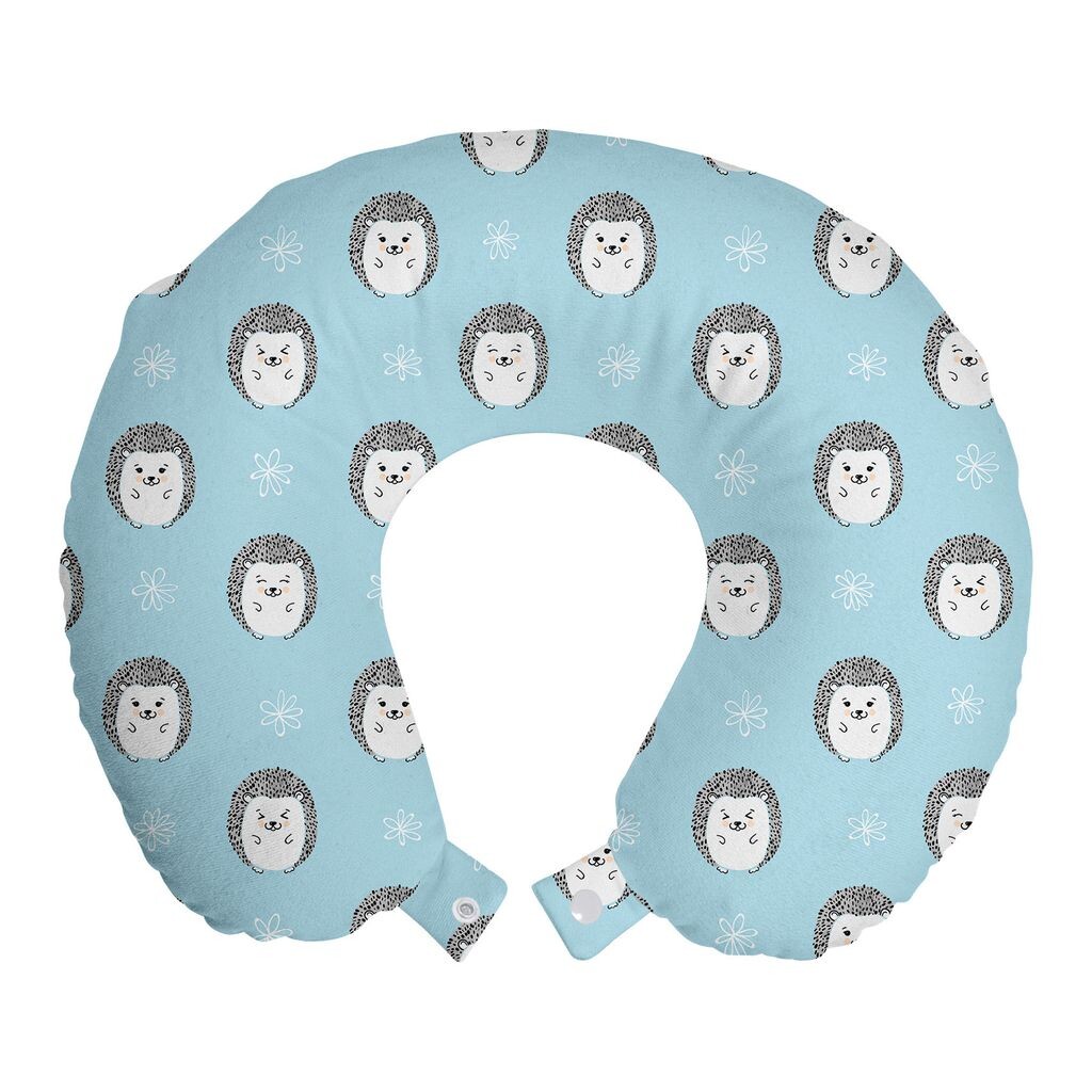 

ABAKUHAUS Подушка для путешествий Hedgehog, поддержка шеи, Smile Animal Daisy, пенопластовый дорожный предмет для самолета и автомобиля, 30x30 см, Бледно-голубой, серый, белый