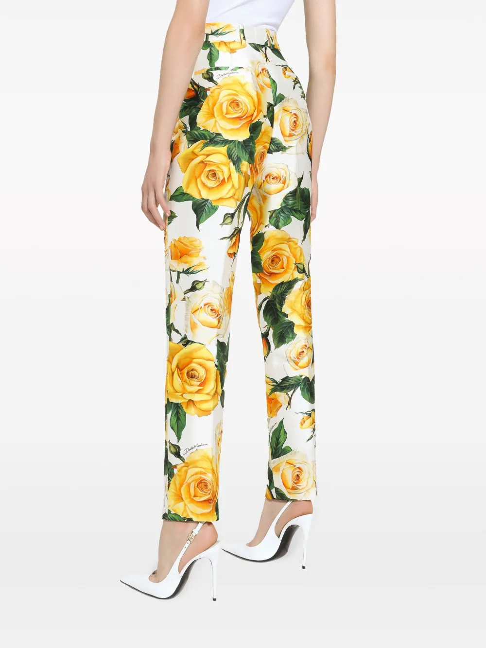 Брюки с завышенной талией и принтом DOLCE & GABBANA, белый — фото 4