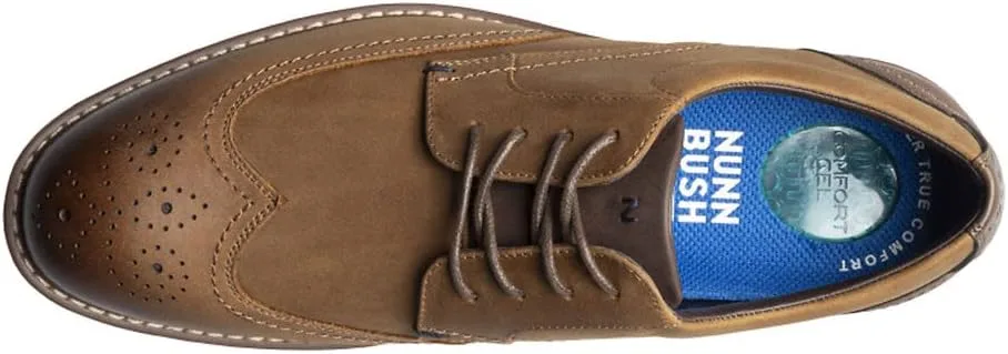 Мужские кожаные Oxford Nunn Bush Centro Flex Wingtip с перфорацией и декоративными элементами в стиле броги, нуровке, коричневый — фото 2