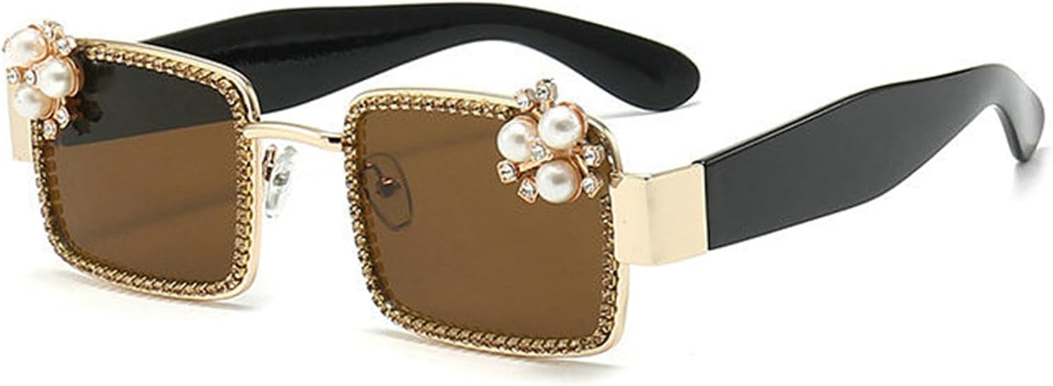 

Женские солнцезащитные очки Helena Trendy Square Rhinestones с блестящими стразами, модные кристальные очки для вечеринок, сверкающие бриллиантовые очки для женщин, Tea